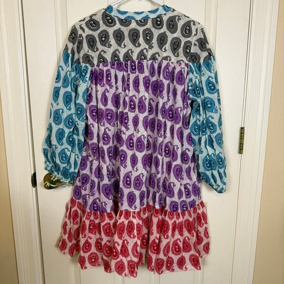 Charina Sarte Philippine Boho Paisley Dress XL Multicolor Tiered Long Sleeve - Picture 6 of 9